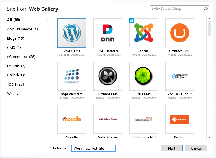 WebMatrix-select-wp-app