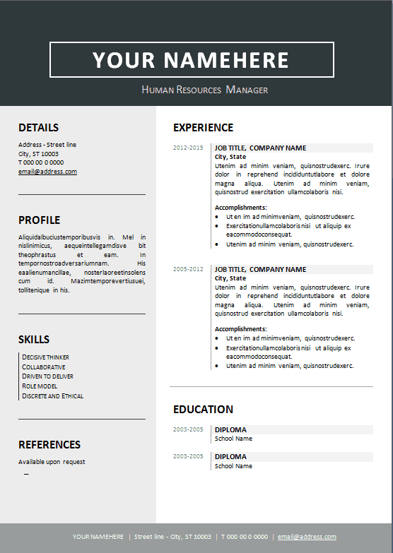 Document Editable Resume Templates Word Free Download