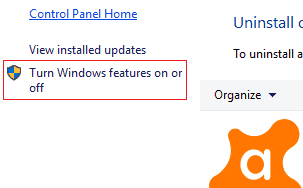 Turn Windows features on or off link