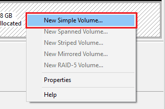 Disk Management Windows new volume