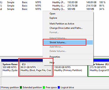 windows shrink drive
