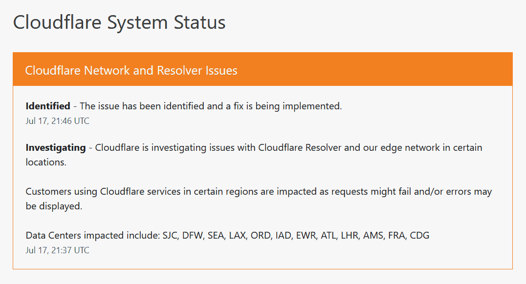 cloudflare status update