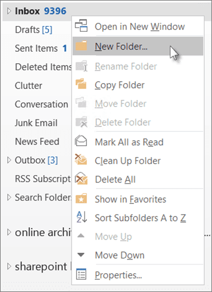 New Folder menu
