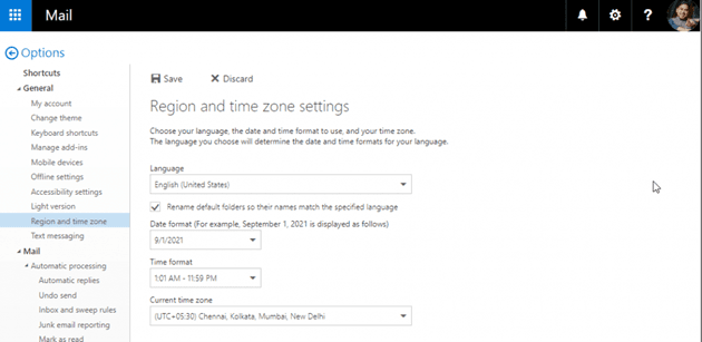 Region and time zone